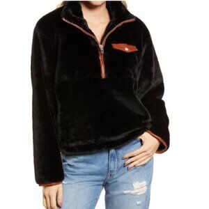 BLANKNYC Women’s M Black Faux Fur Half Zip Pullover Jacket Pockets Mesh Medium